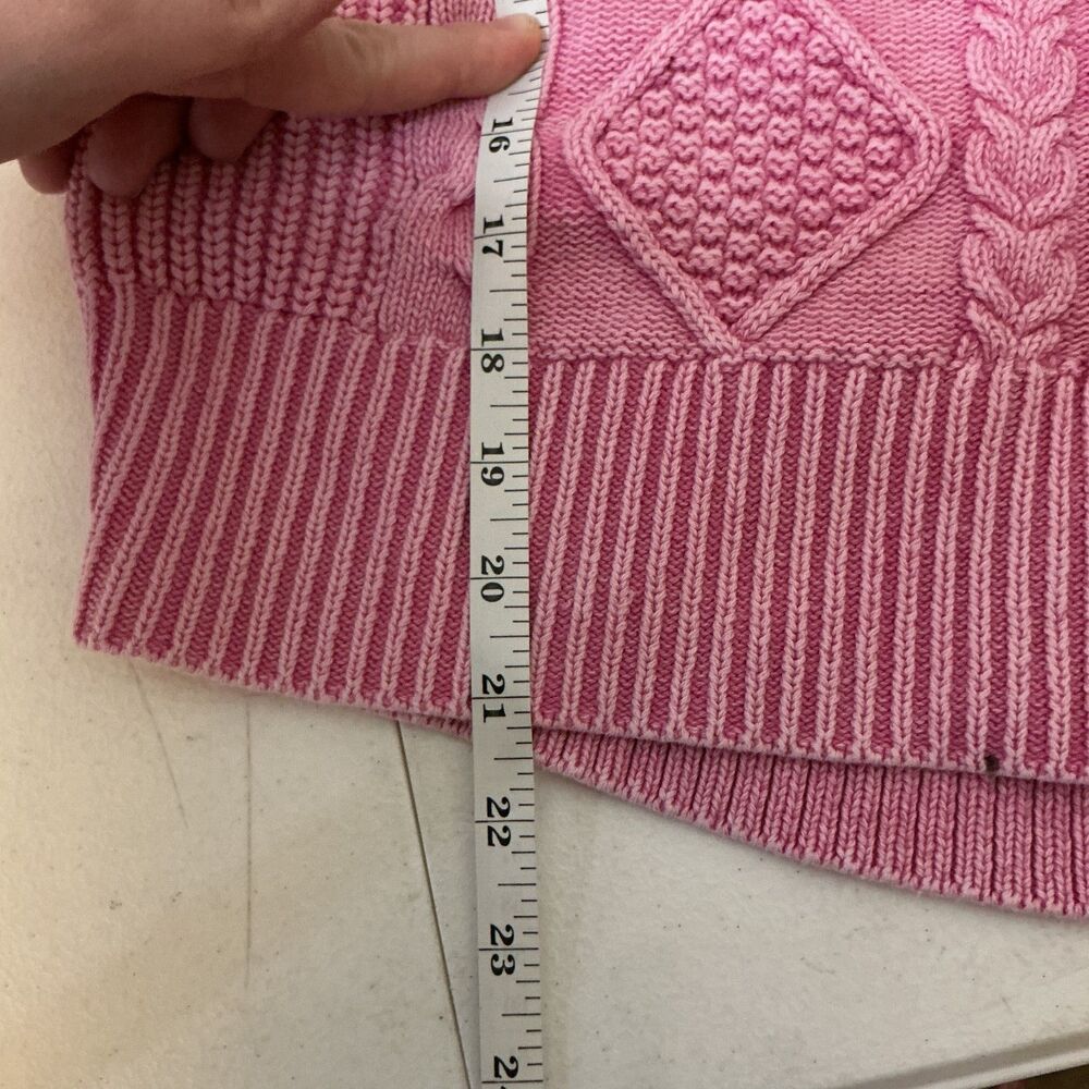 Aerie Pink Cable Knit Sweater Small Oversized V Neck Chunky Cottagecore - Picture 4 of 9